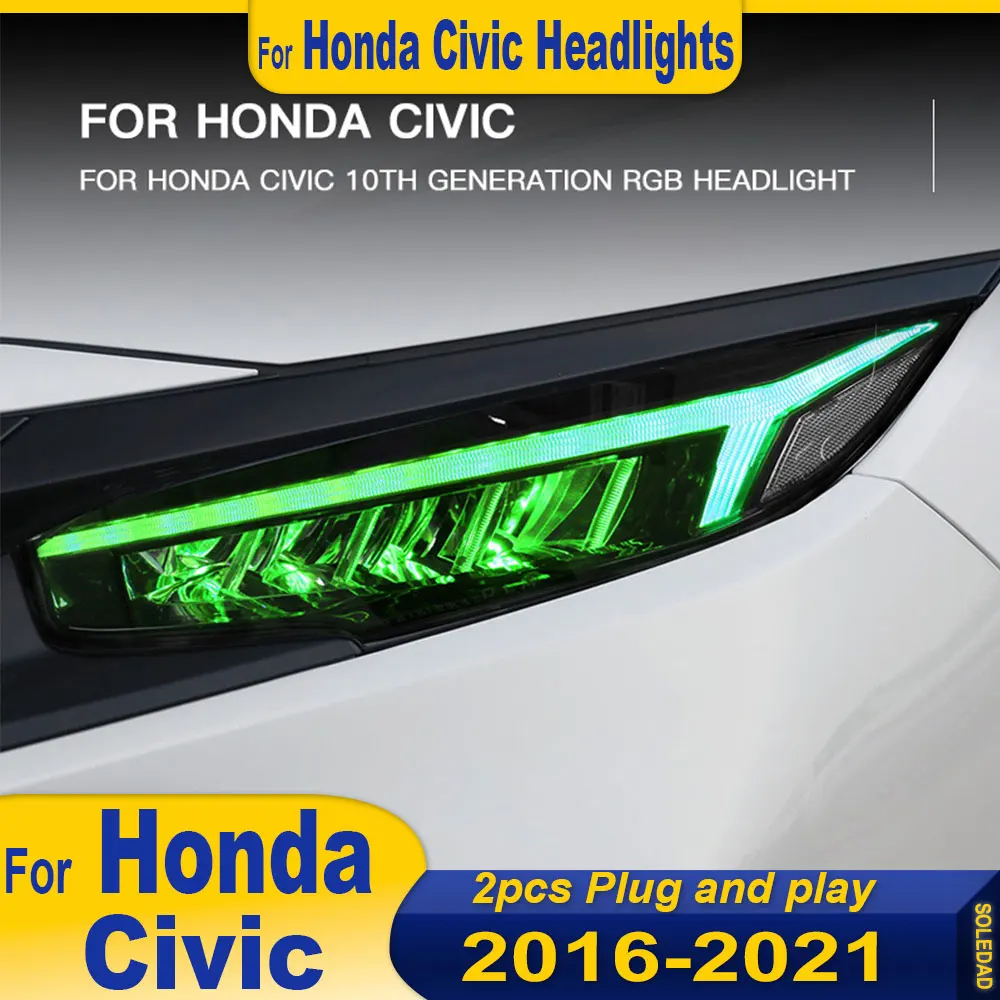 Car Styling headlights for Civic Headlights 2016 2017 2018 2019 2020 2021 All LED Headlight DRL Head Lamp Auto Accessories