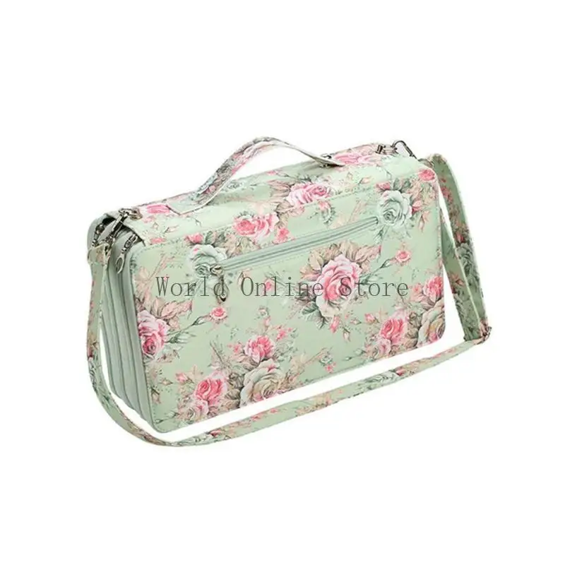 

120 Slots Leather Marker Case with Shoulder Strap Large Capacity Multi-layer Markers Holder Carrying Bag for Paint Brush 87HC