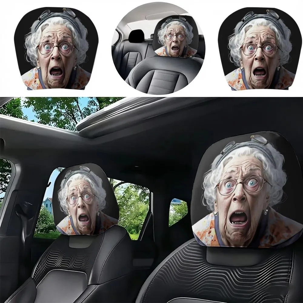 2PCS 2 Pcs Set Car Headrest Covers Universal Fit 2D Printed Auto Head Rest Cover Filling Not Included