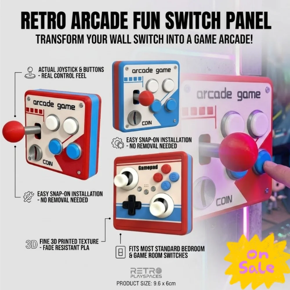 Retro 3D Printed Arcade Joystick Switch Panel Creative Wall Light Switch Cover Plate Decoration for Gaming Room Decor 86