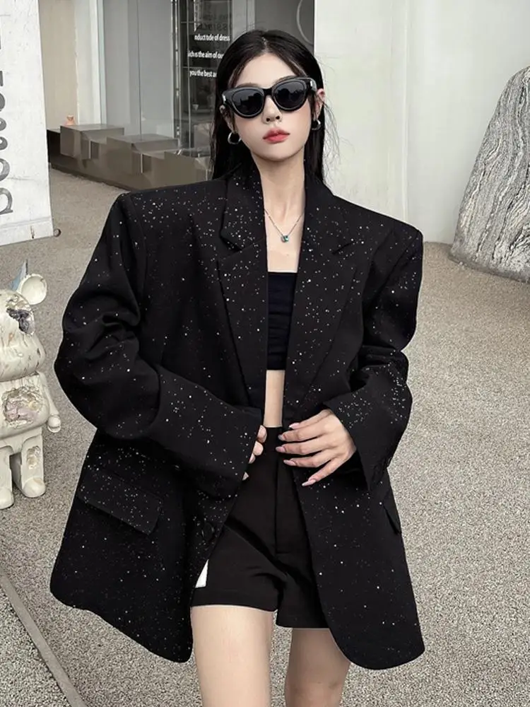 

Loose Bla Suit Jaet ex Spring Autumn Faion Casual Design Sensation Korean Sle Tailored Look Long Sve Button Cl...