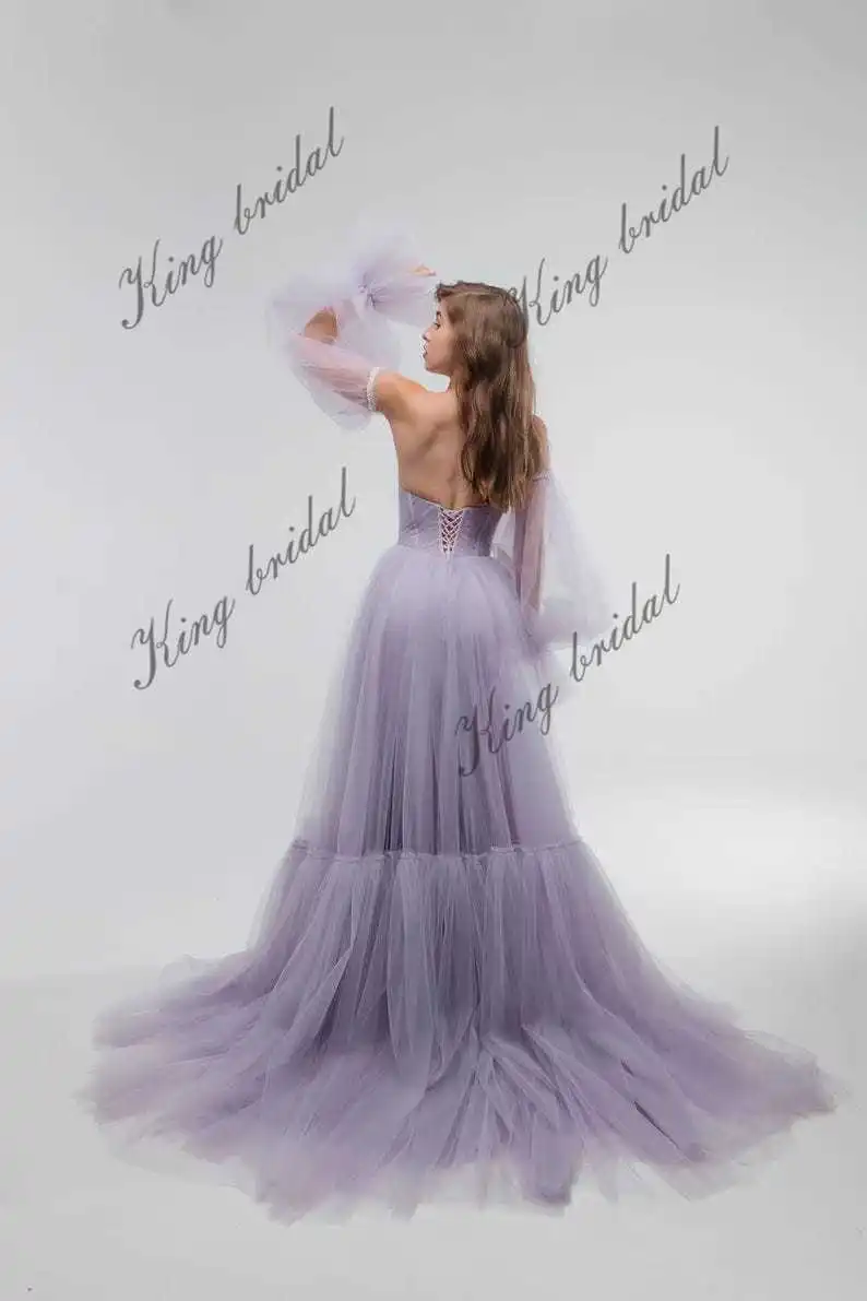 فستان زفاف من التول الخزامى - فستان زفاف بوهو حالم بألوان مخصصة للحفلات الراقصة فساتين السهرة والحفلات