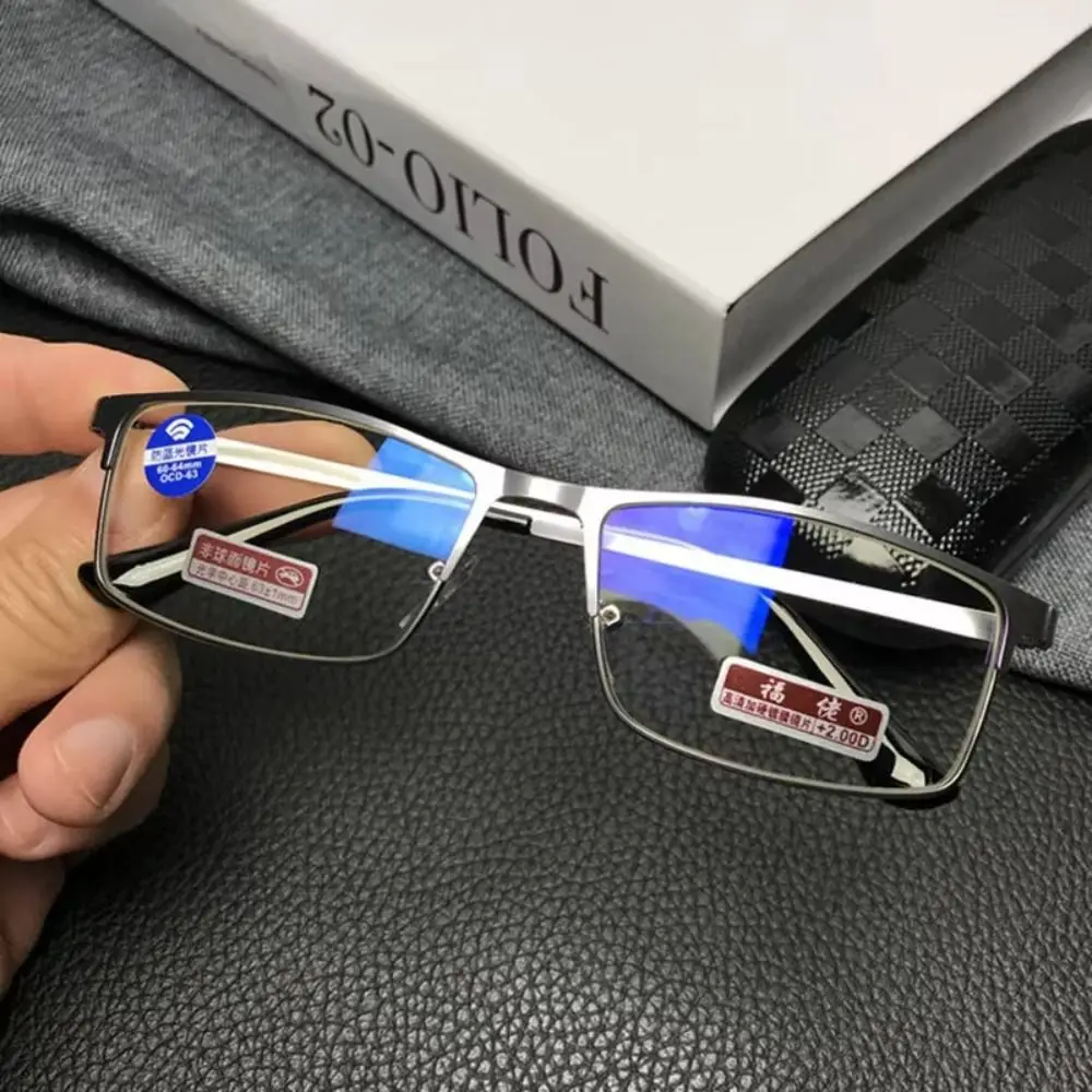 Retro Metal PC Reading Glasses Grey Decorative Glasses Frame Glasses Rectangle Plain Glass Spectacles Readers