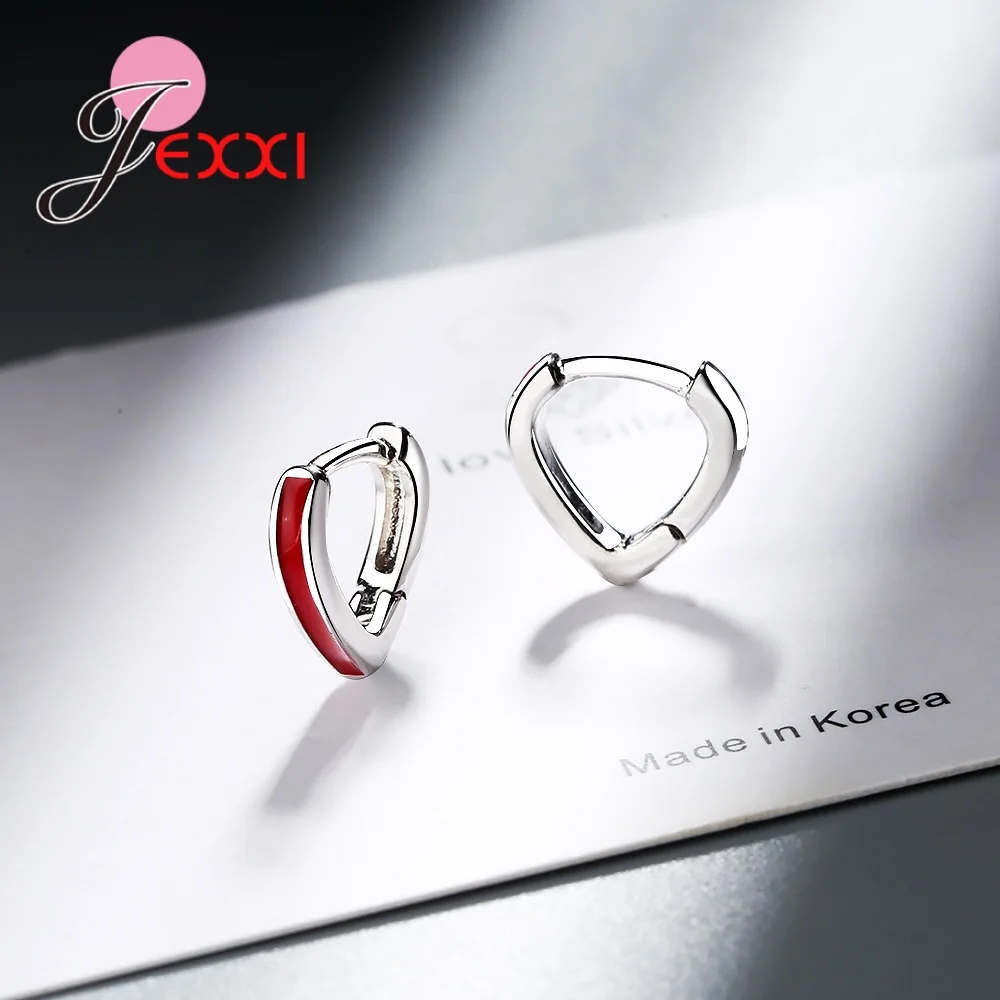 Lovely Heart Shaped Lever Back Earrings Solid 925 Sterling Silver Hoop Red Enamel Paint Wedding Engagement Accessroies Jewelry