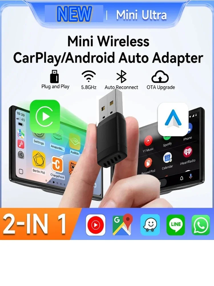 Mini Bezprzewodowy Adapter CarPlay Android Auto Dongle Bezprzewodowy Wifi 5.8G Automatyczne Połączenie Box Dla iPhone'a Telefonów Android Do Volvo Benz VW — 2