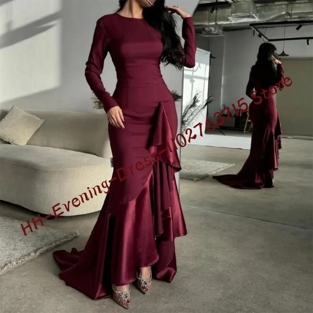 Vestidos de noche formales de sirena escalonados con cuello redondo elegantes vestidos de fiesta de cumpleaños personalizados