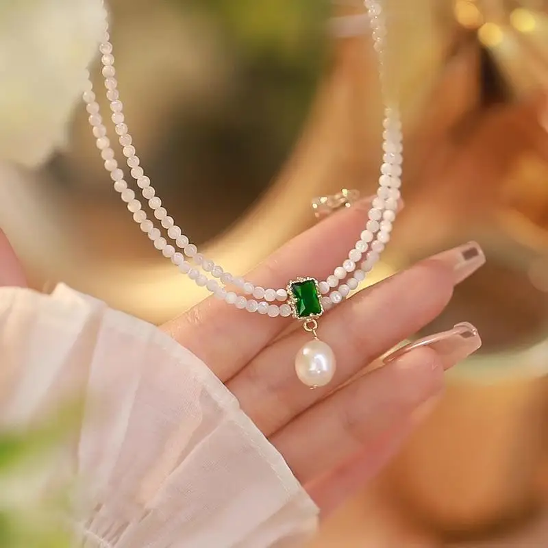 100% Natürliche Süßwasserperle, glänzender grüner Kristall, 14K Gold gefüllte kurze Halskette für Damen, Schmuck, Geschenk zum Geburtstag für Frauen – Detail 3