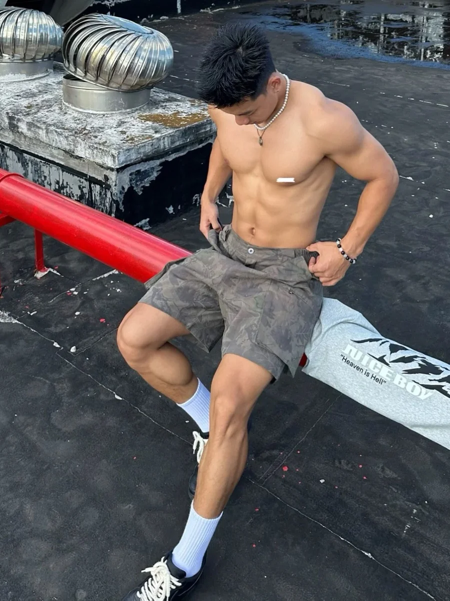 

American Retro Camouflage Loose Casual Pants Five-Quarter Length ex Streetwear Under-Knee Youthful Summer orts