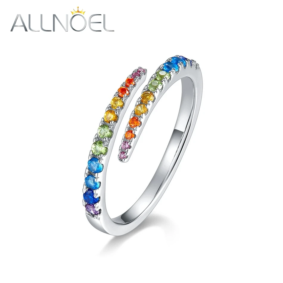 

ALLNOEL 925 Sterling Silver Open Rings For Women Rainbow CZ Colorful Zircon Unique Dainty Ring Fine Jewelry Gifts New Wholesale