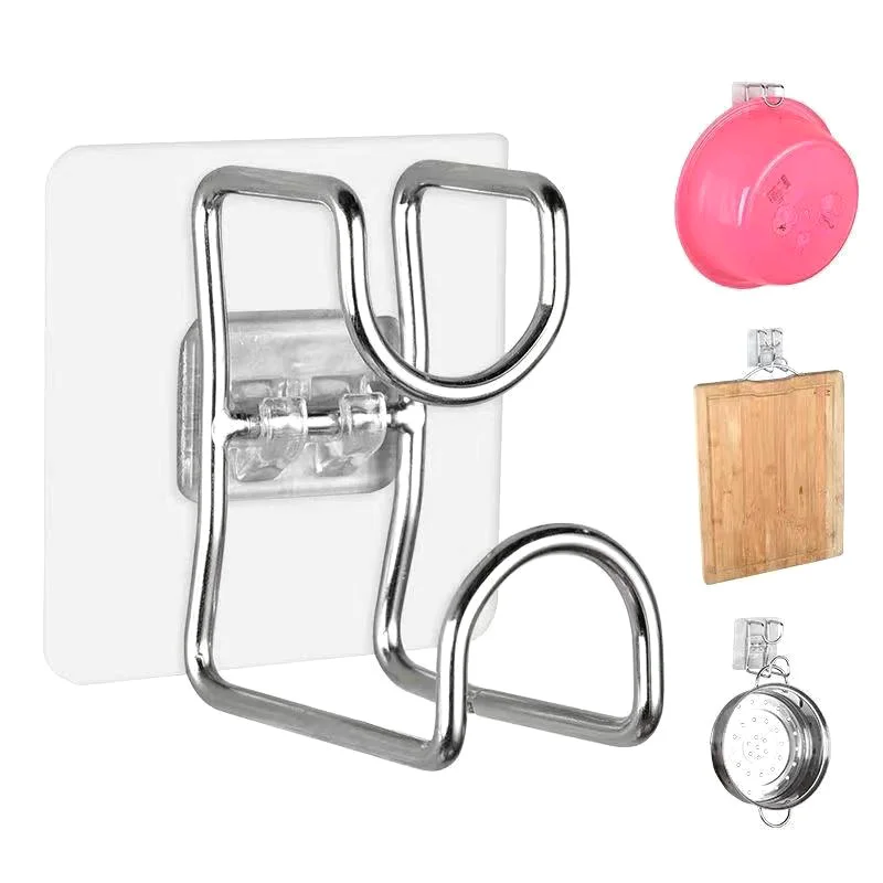 1Pc Stainless Steel Wash Basin Hook Kitchen Bathroom No Trace Strong Paste Holder Multifunctional Punch-free Iron Storage Shelf