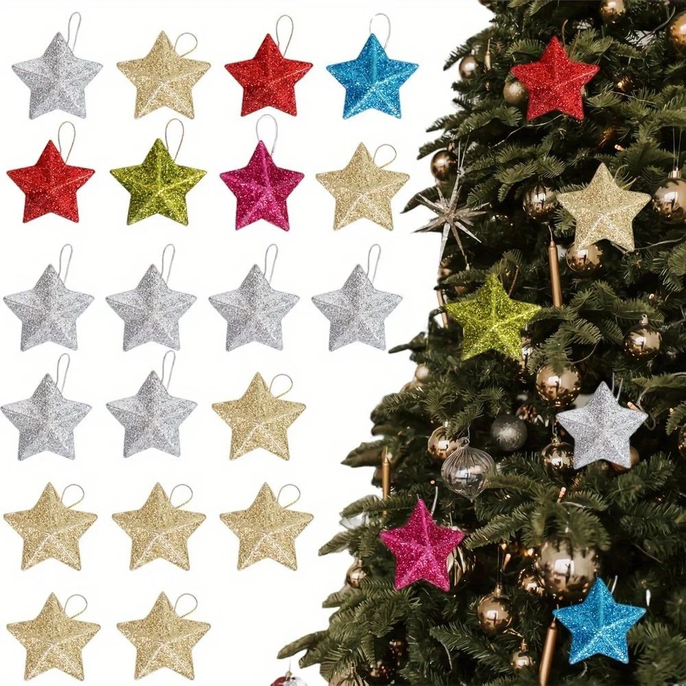 

Christmas Glitter Star Pendant Xmas Tree Hanging Decoration with Rope DIY Ornaments Craft for Navidad New Year Party Home Decor