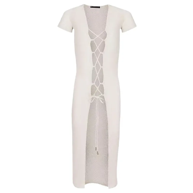 2024 여름 새 스커트 여성 솔리드 컬러 섹시 할로우 비치 비키니 수영복 커버 태양 보호 의류