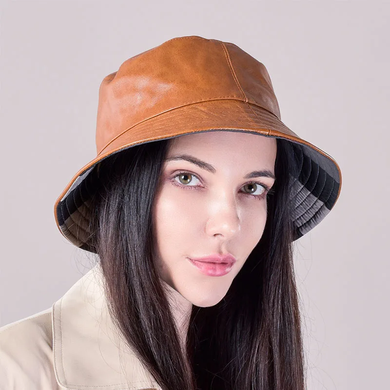 Sheepskin Hat Autumn and Winter Ladies Warm Leather Sheepskin Fisherman's Hat basin Hat Bonnet Sunshade new