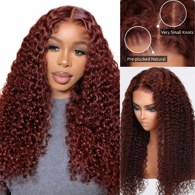 Nadula Hair-Perruque Lace Bye Noeuds Prédécoupée, Cheveux Bouclés, Rouge, Brun Foncé, Auburn, 7x5, Densité 150%, Sans Colle avec Cheveux de Bébé