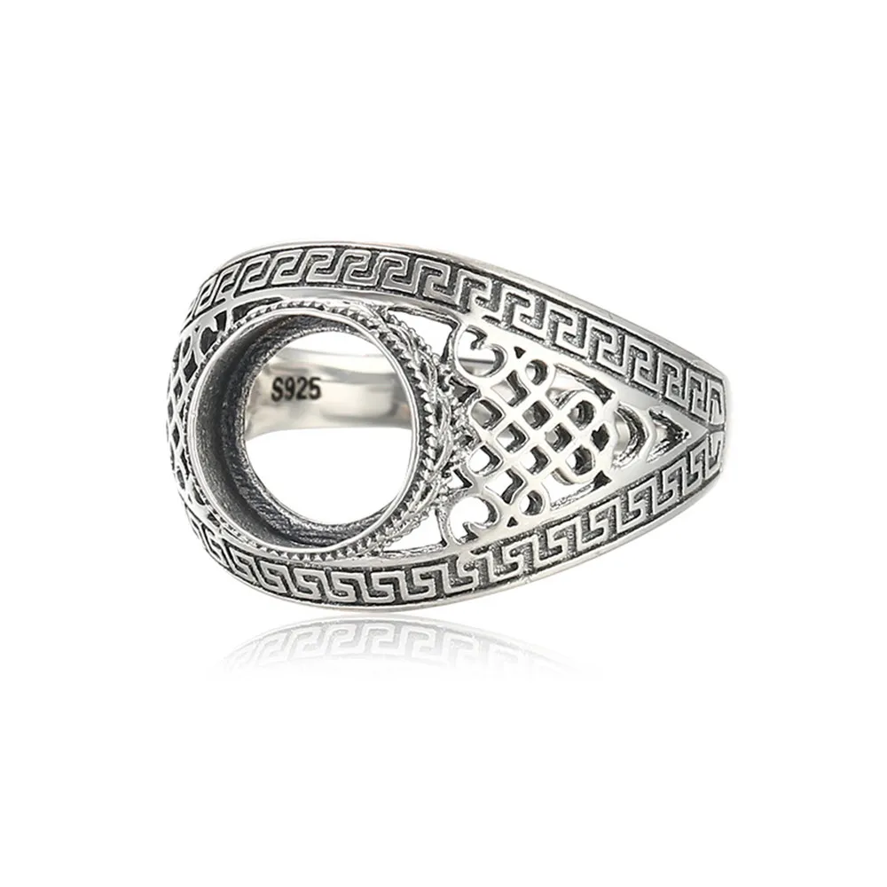 Ring Blank (9.5x9.5mm Round Blank) Adjustable Thai Sterling Silver Ring Base Antique Style Round Cabochon Ring Setting R1293B