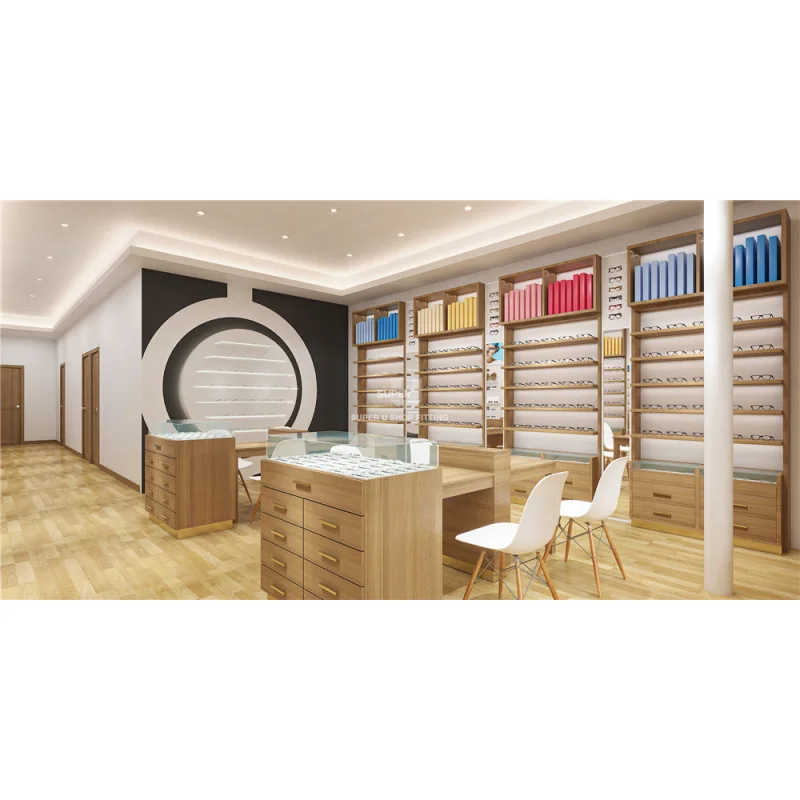 Présentoirs muraux en bois personnalisés pour lunettes de soleil, armoire de rangement pour lunettes, boutique d'optique, décoration design d'intérieur