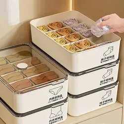 10/15 Grids Underwear Storage Box Case Classification with Cover Panties Socks Organizer Dustproof Stable Stacking