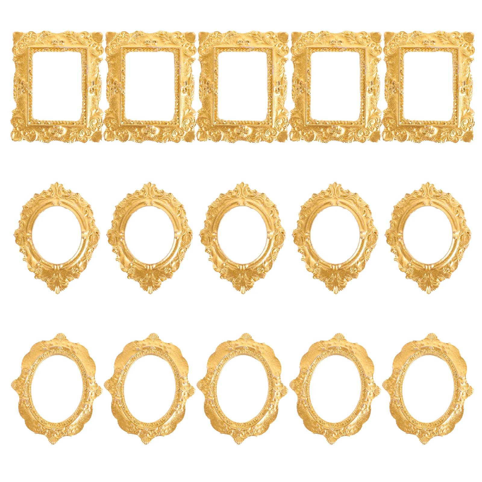 15 Pcs Photo Frame House Picture Mini Vintage Miniature Decor Resin Ornament Props Frames Gold