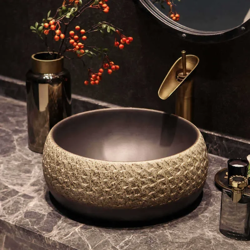 for Jingdezhen Art Basin Top Mount Bathroom Ceramic Hand Wash Face Washbasin Integrated Ceramic Sink