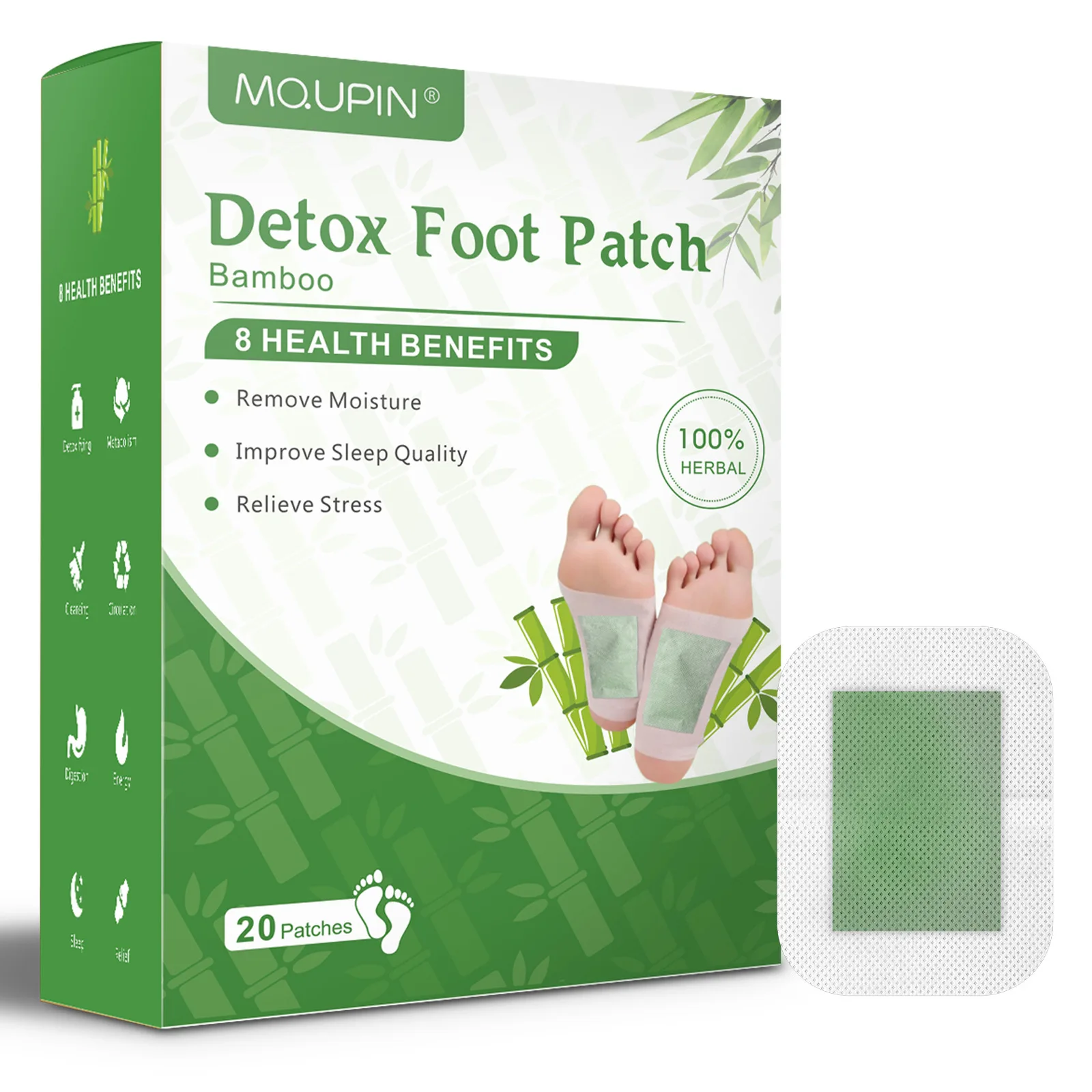 20 PCS Detox Foot Pads Bamboo Vinegar Feet Care Patch Adhesive Sheets for Pain Relief Relieve Stress Improve Sleep Relaxation