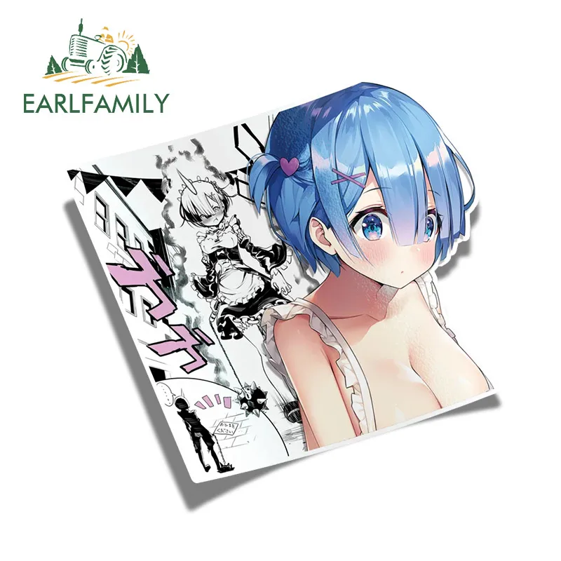 

EARLFAMILY 13cm x 12.1cm for Rem ReZero Anime Car Stickers Windshield Laptop Car Accessories Decal Waterproof Motorcycle Decor