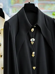 Spring Autumn Original Design Women Loose Exquisite Elegant Button Decor Black or White Shirts/blouses