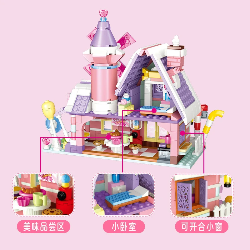 Dream House Fairy Tale Pink Candy Garden Forest Cottage Blocos de Construção, Modelo Clássico, Mini conjuntos de tijolos, Kits Kids