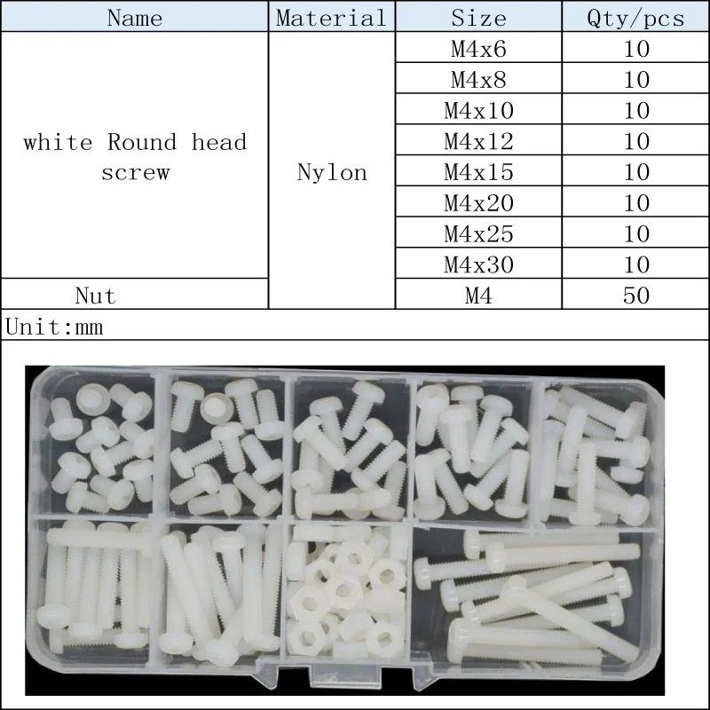 M2 M2, 5 M3 M4 M5 M6 plastikowa śruba z łbem okrągłym biały Nylon phillivis śruba i nakrętka ustawić klasyfikację śruba maszynowa skrzynka