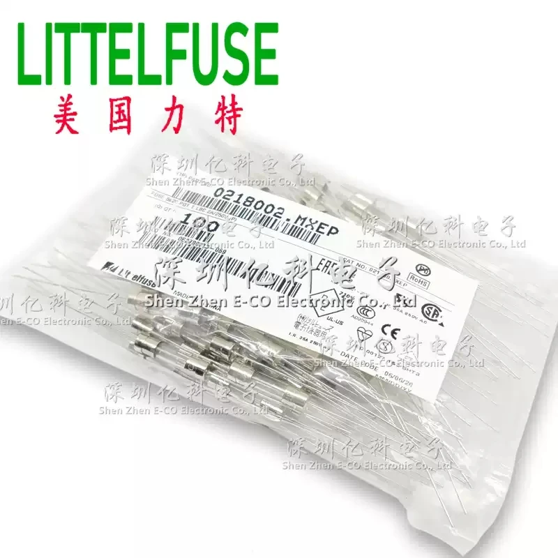 0218002. MXEP American Lite 5 * 20 slow melting glass fuse tube T2AL250VP with pin 250V