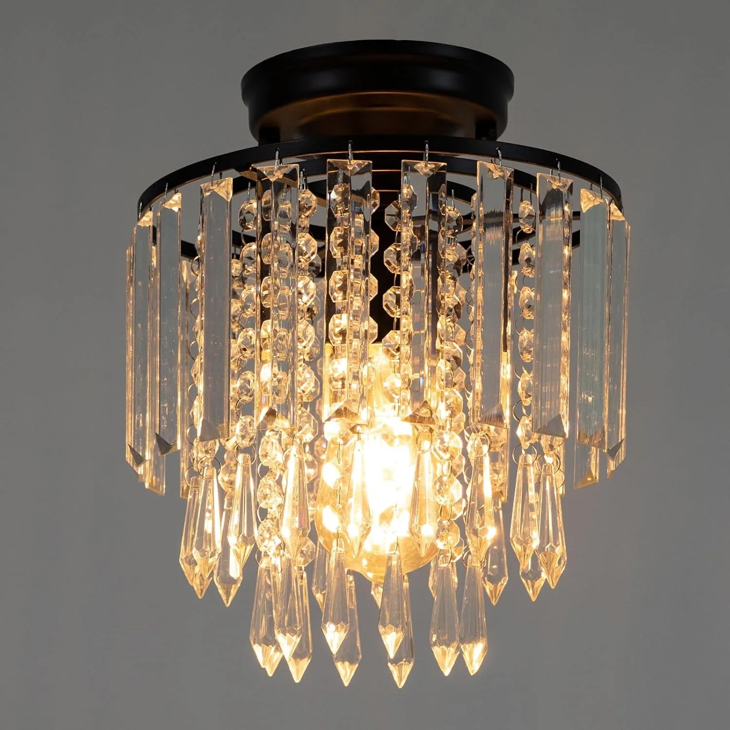 1 Light Mini Crystal Chandelier Semi Flush Mount Ceiling Light Fixture Raindrop Ceiling Lamp Fixture Small Pendant Light