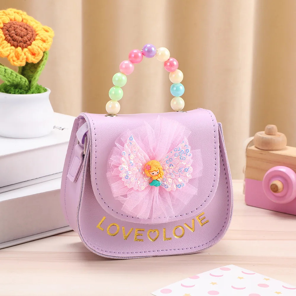 Kreative Niedliche Blumen Kinder-Umhängetasche PU-Leder Perlen Kinder-Schultertasche Glänzende Schleife Handtaschen – Detail 16