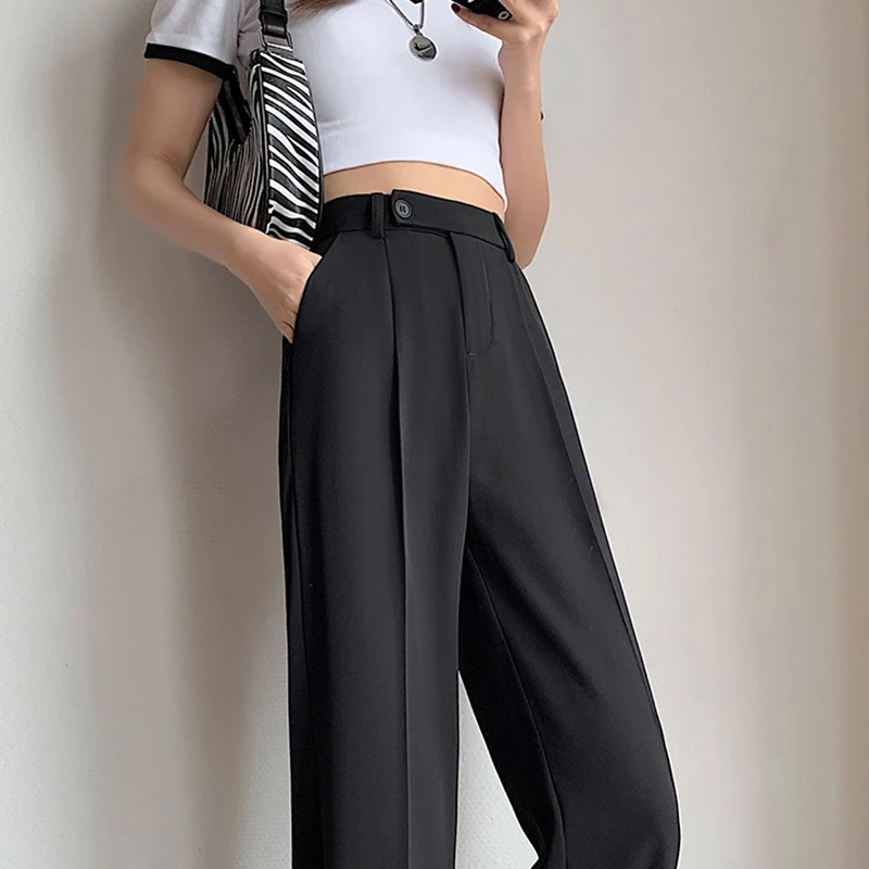 Women Straight Loose Pants Fall winter Drape High-waisted Wide-leg Pants Women green Thin All-match Casual Trousers