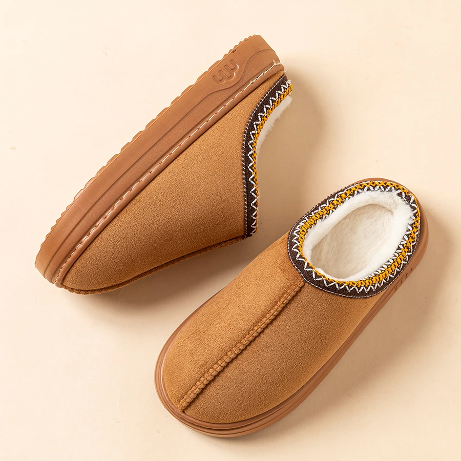 Fashion Women\'s Slippers Winter Outdoor Indoor Warm Fur Cotton Breathable Anti-slip Comfortable Men Boots Flat Shoes Couple
