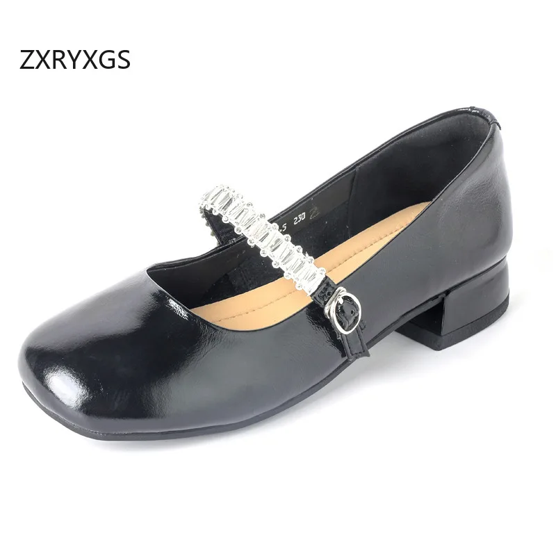 ZXRYXGS مزاجه أنيقة جلد البقر النساء حقيقية أحذية من الجلد كعوب منخفضة 2025 حجم كبير مكتب مأدبة أحذية الموضة المد