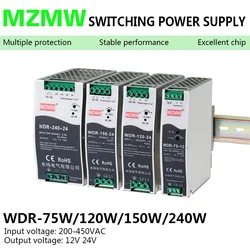 DIN Rail Switching Power Supply 75W 120W 150W 240W 200-450VAC AC/DC 12V 24V Single Led Light CCTV Transformer Industrial SMPS