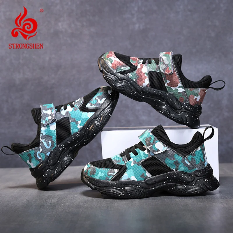 

STRONGSHEN Childrens Sneakers Lightweight Mesh Sports Running Shoes Fashion Camouflage Comfortable Boys Tennis Shoes for Kids