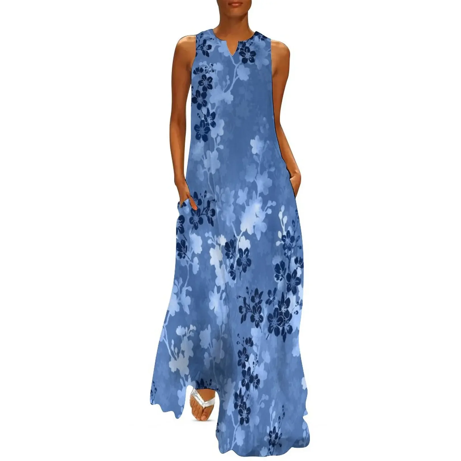 

Sakura blossom in blue Long Dress Woman clothing women formal occasion dresses beach outfits for women womans clothing Dress