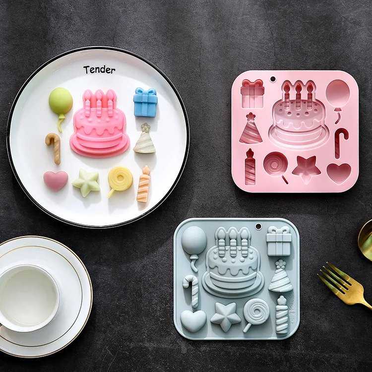 9-piece Birthday Cake Theme Modeling Silicone Mold Baking Tool Chocolate Mold Epoxy Cake Mold Cake Decoration Accessories