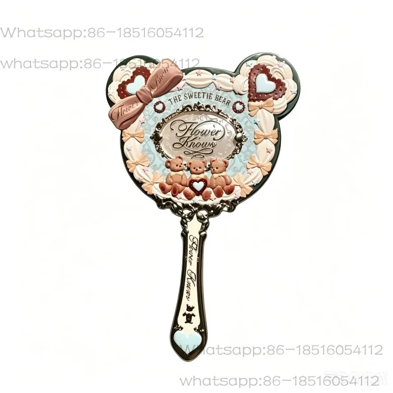 9th Anniversary Vanity Mirror Makeup Handheld Mirror with Rococo Sweetie Bear Cupid Design in Mirror Collection