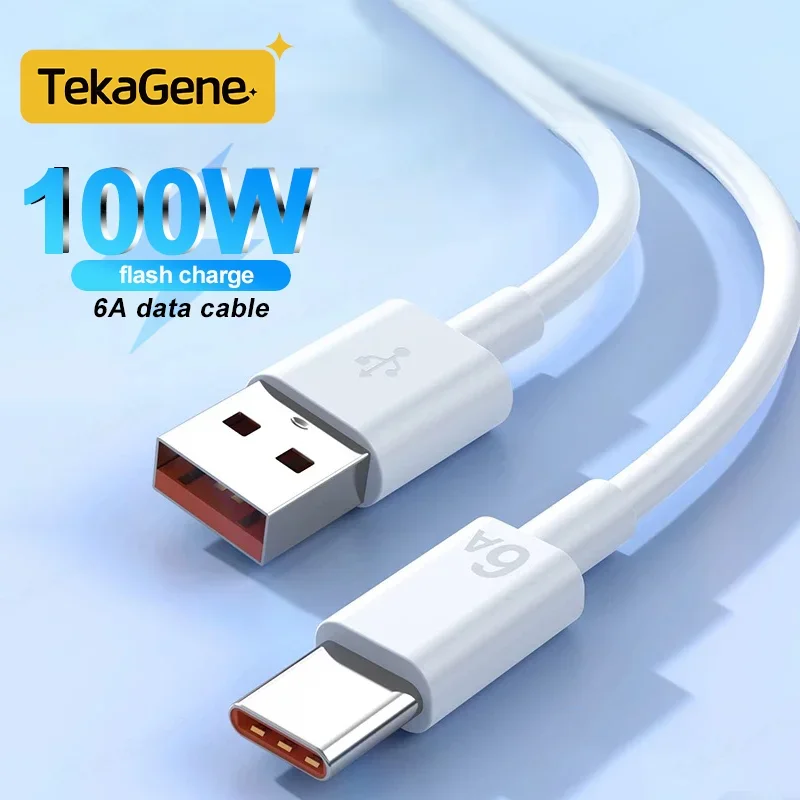 

6A 100W Super Flash Charge Data Cable Suitable For Huawei Xiaomi Honor USB Type-C Orange Mobile Phone Charging Cable