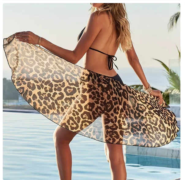 

Leopard Print Women's Beach Wrap Sarong - Short Swimsuit Cover Up & Beach Skirt