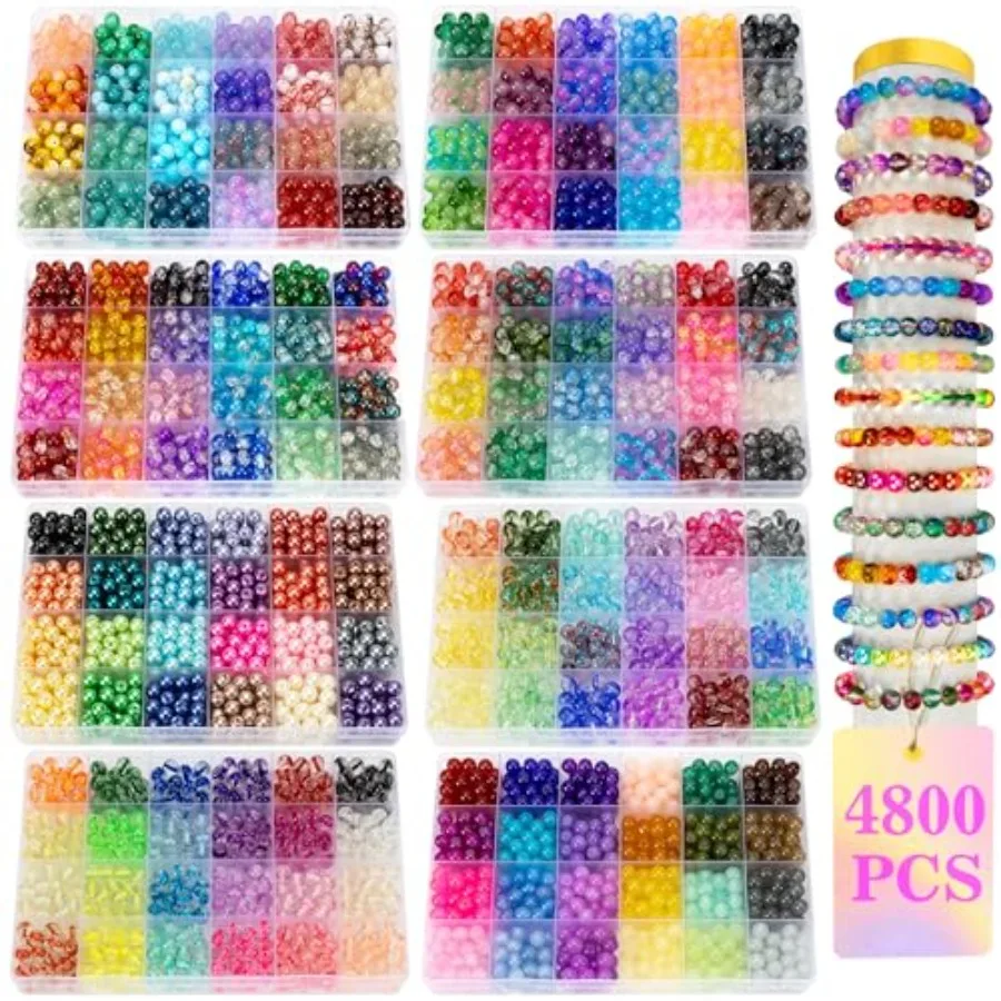 

192 Colors 4800pcs 8mm Dream Candy Colorful Series Glass Beads Bracelet Making Kit8 Box Different Unique Styles Crystal Bead fo