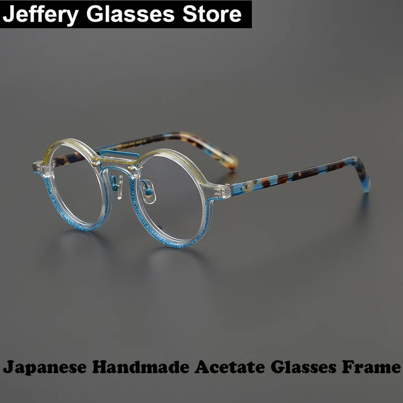 

2024 Japanese Handmade Round Glasses Frame Men Women Acetate Pilot Double Beam Vintage Eyeglasses Ultralight Optical Eyewear