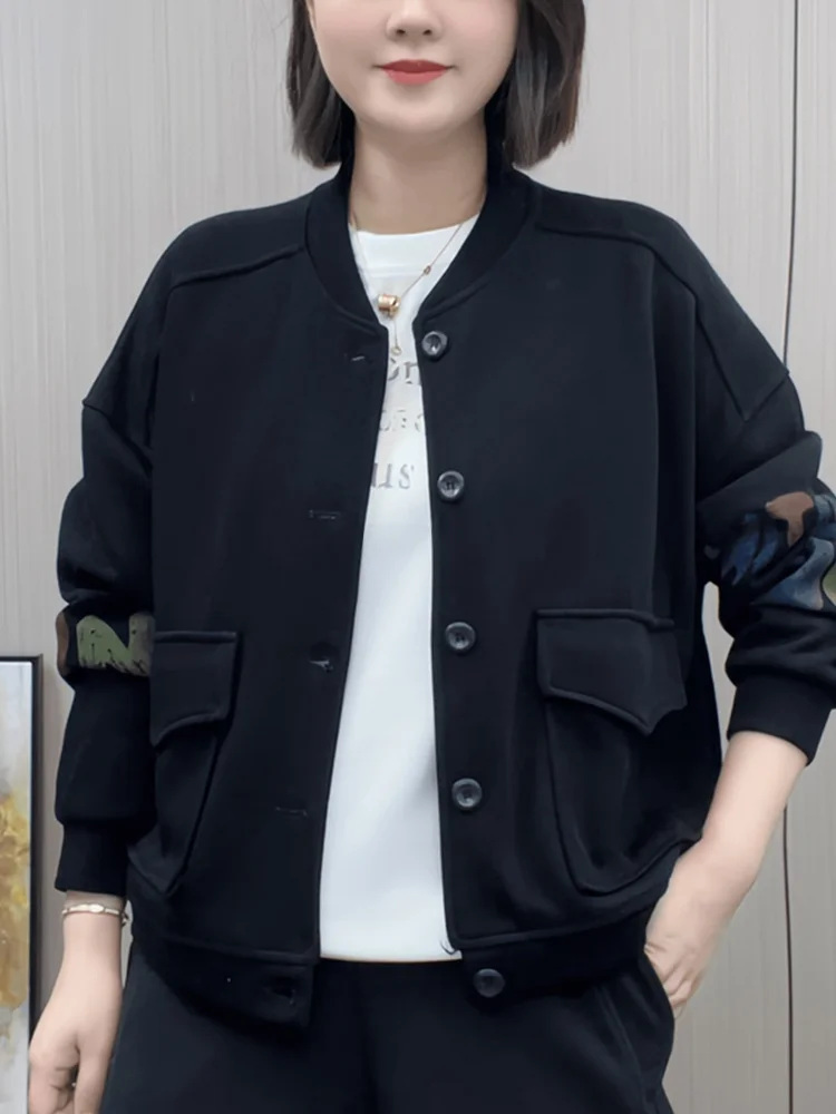 Pure Cotton Long Sleeve Baseball Jacket Women's Casual Loose Fashion Spring Autumn Top Trendy Commute Style round Neck Button...