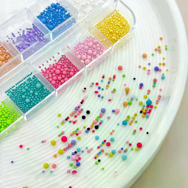 /Kuz/Candy Colors Nail Art Beads, Macaron Caviar Beads 3D Steel Ball For Nail Designs Decoration 12 Grids/Box