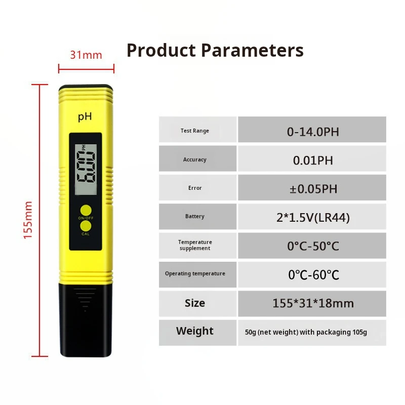 1 шт., тестовая ручка для проверки значения PH, измеритель точности 0,01, портативный измеритель кислотности