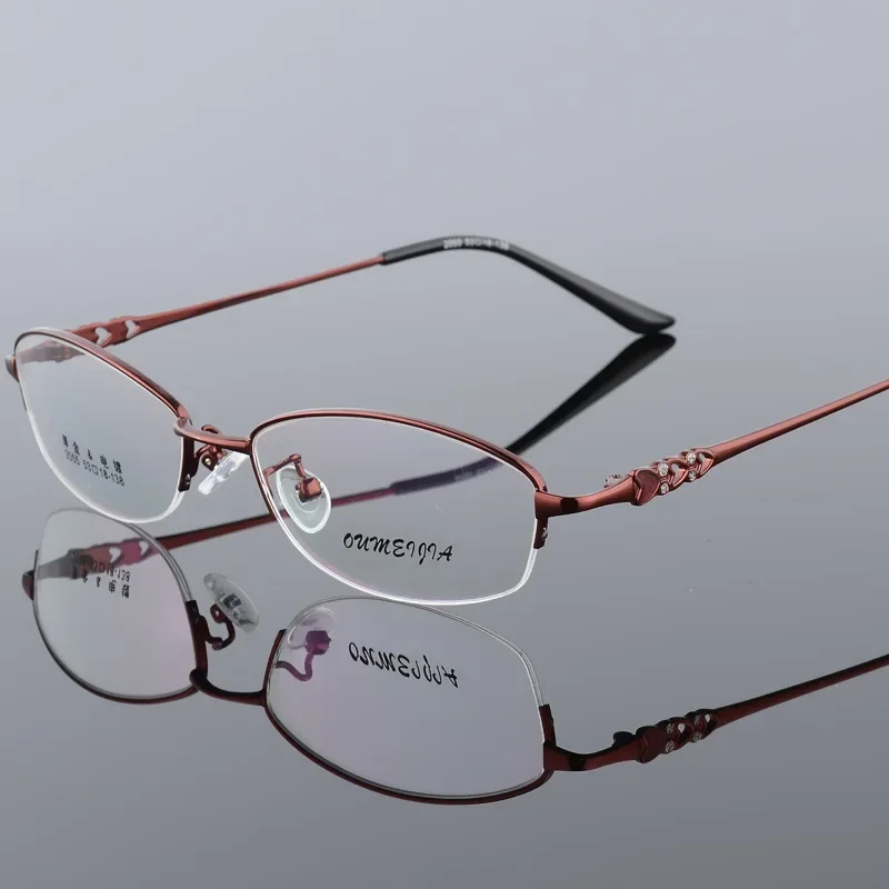 Metal Optical Frame Women Super Light Semi-Rimless Frame Myopia Glasses Prescription Plain Glasses Myopia Hyperopia Progressive