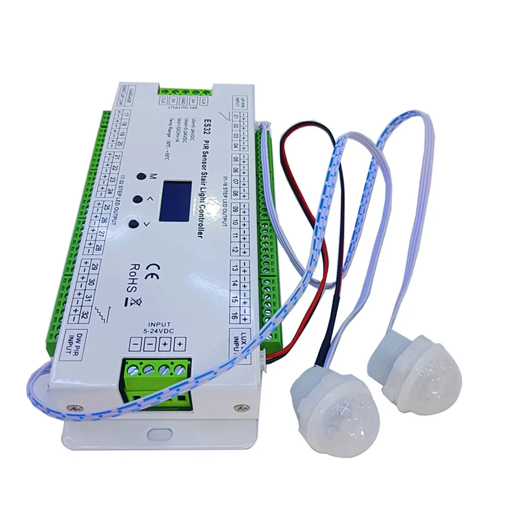 32CH ES32 PIR Sensor Stair Light Controller Human Body Infrared Inductive Switch Stair Lamp Control For single color Or SPI tape