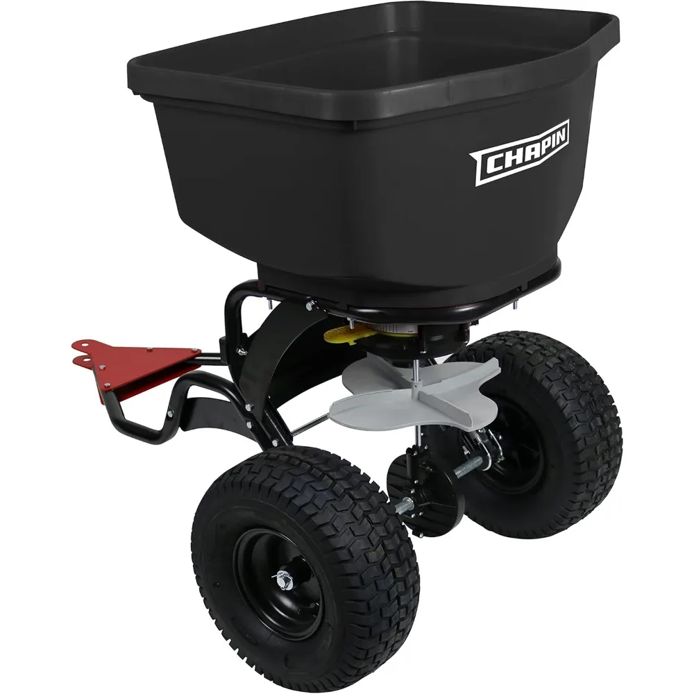 The USA 150-Pound Tow and Pull Behind Spreader with Auto-Stop Dual Impeller That Stops When Not Moving, Designed for Farm