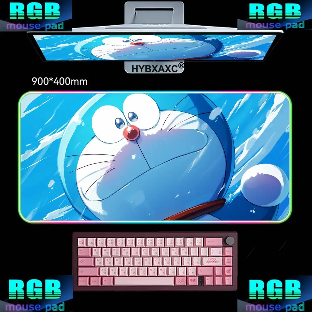 New Classic Anime D-Doraemon Anti-Slip Table Mat Student Mouse Pads RGB Gaming Mouse Pad Desk Mat HD Gamer Large LED Light XXL